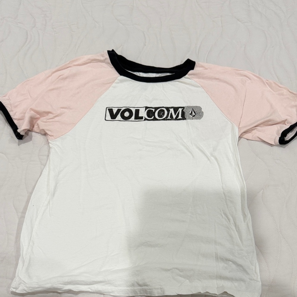Volcom Women's Black, Pink, and White Raglan Tee